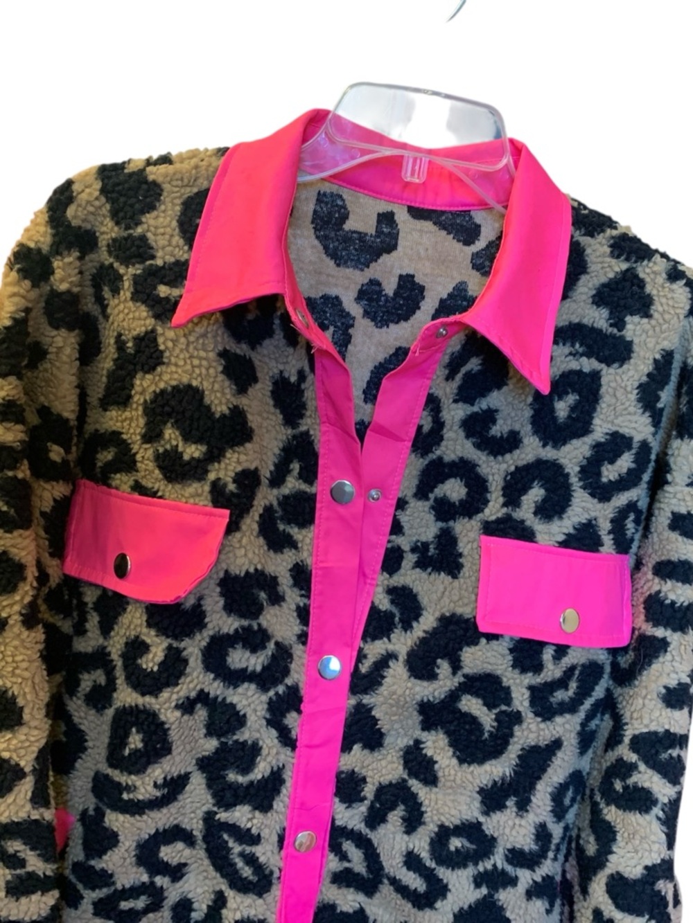 NEW Hot Pink & Leopard Shepherd Jacket Cheetah Animal Print Woman’s Size 2X - Picture 2 of 10